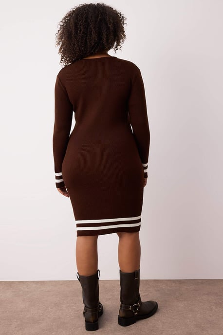 Trendyol Curve Dam Brun Randig Kort / Mini Lång Casual Bodycon Plus size Klänning - Image 3