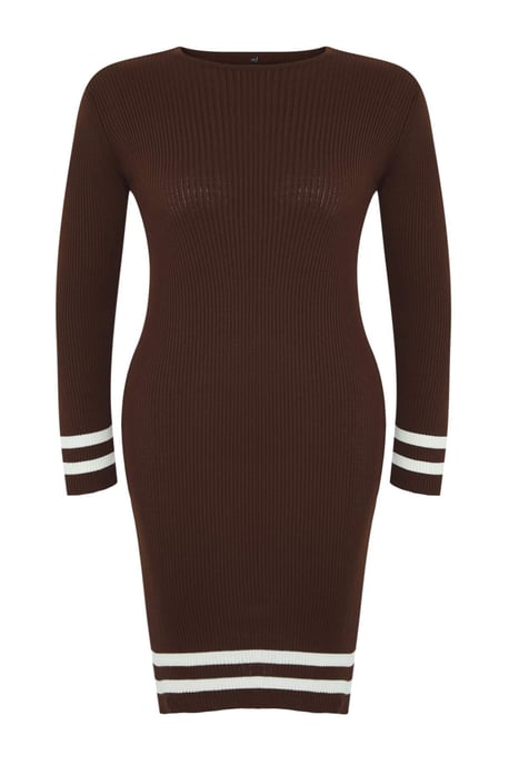 Trendyol Curve Dam Brun Randig Kort / Mini Lång Casual Bodycon Plus size Klänning - Image 4