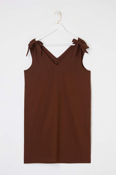 Trendyol Curve Dam Brun Enfärgad Kort / Mini Ärmlös Strandkläder Rak Plus size Klänning - Image 3