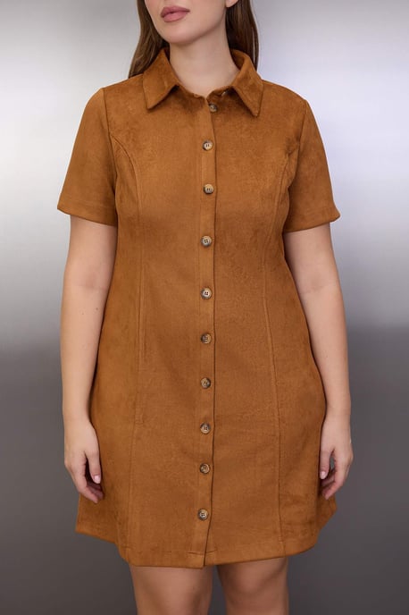 Trendyol Curve Dam Brun Enfärgad Kort / Mini Kort Casual A-linje Plus size Klänning - Image 2