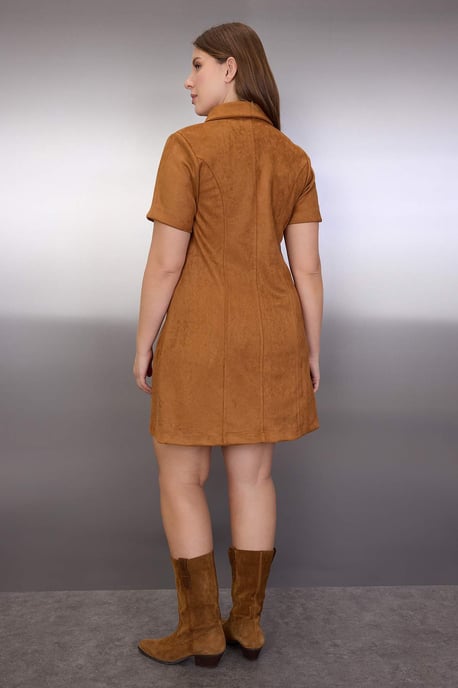 Trendyol Curve Dam Brun Enfärgad Kort / Mini Kort Casual A-linje Plus size Klänning - Image 3