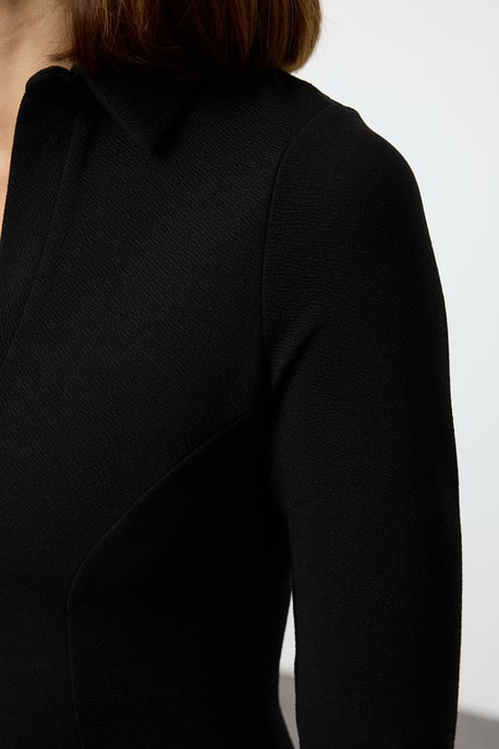 TRENDYOLMİLLA Women's Black Plain Short / Mini Three-Quarter Sleeve Casual Skater Dresses - Image 5