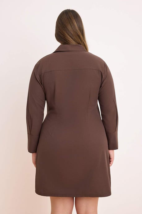 Trendyol Curve Dam Brun Randig Kort / Mini Lång Casual Skjortklänning Plus size Klänning - Image 3