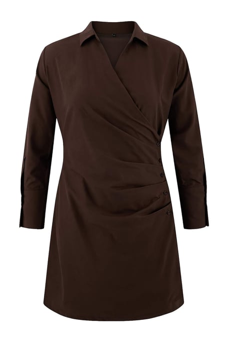 Trendyol Curve Dam Brun Randig Kort / Mini Lång Casual Skjortklänning Plus size Klänning - Image 4