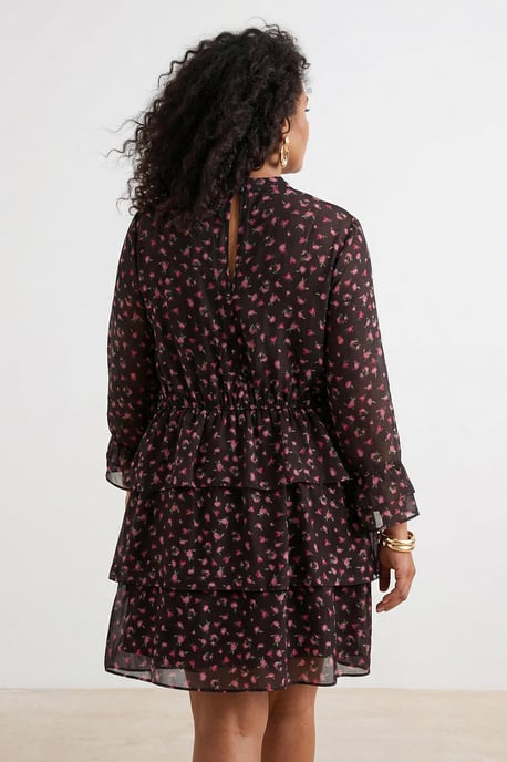 Trendyol Curve Dam Brun Blommig Kort / Mini Lång Fest A-linje Plus size Klänning - Image 3