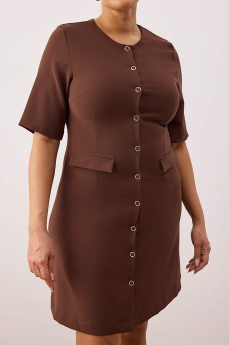 Trendyol Curve Dam Brun Enfärgad Kort / Mini Kort Casual A-linje Plus size Klänning - Image 2