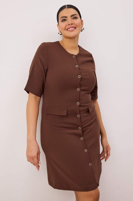 Trendyol Curve Dam Brun Enfärgad Kort / Mini Kort Casual A-linje Plus size Klänning - Image 6