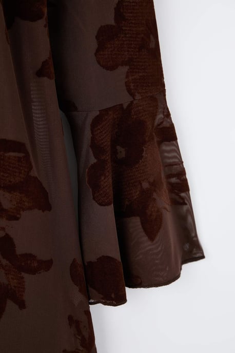 Trendyol Curve Dam Brun Blommig Kort / Mini Lång Kväll / Vardag Bodycon Plus size Klänning - Image 2