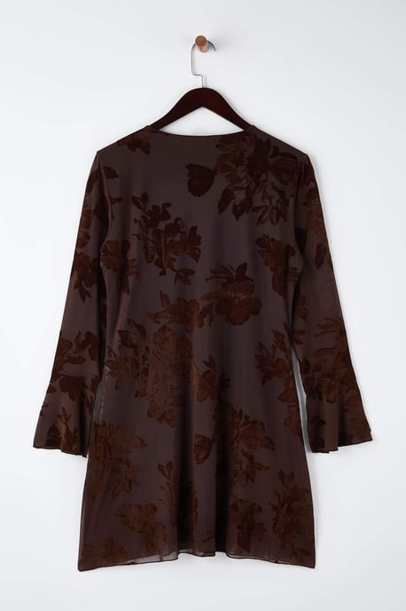 Trendyol Curve Dam Brun Blommig Kort / Mini Lång Kväll / Vardag Bodycon Plus size Klänning - Image 4