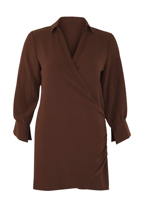 Trendyol Curve Dam Brun Enfärgad Kort / Mini Lång Casual Dubbelknäppt Plus size Klänning - Image 4