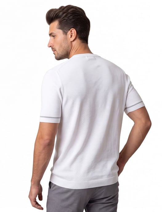 T-shirt Gentiluomo wit effen katoen met boord - Image 2