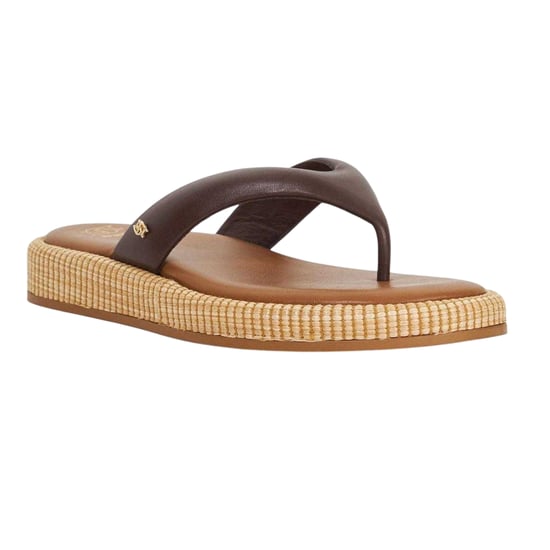 Dune London Lo Laike leren teenslippers voor dames (Bruin) - Image 5