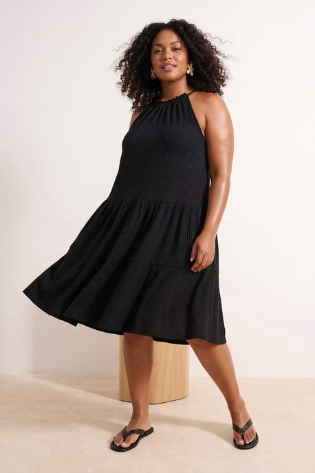 Trendyol Curve Dam Svart Enfärgad Kort / Mini Ärmlös A-linje Plus size Klänning - Image 2