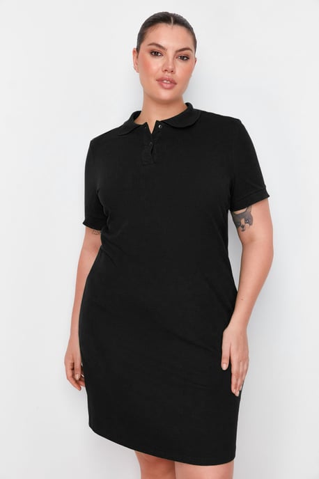 Trendyol Curve Dam Svart Enfärgad Kort / Mini Kort Casual Rak Plus size Klänning - Image 2