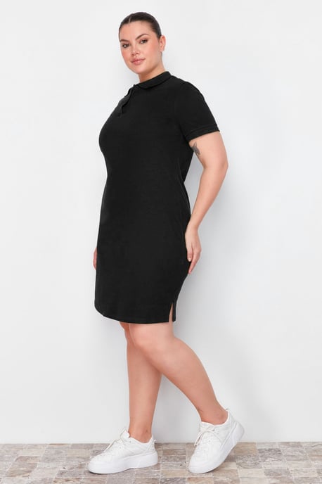 Trendyol Curve Dam Svart Enfärgad Kort / Mini Kort Casual Rak Plus size Klänning - Image 6