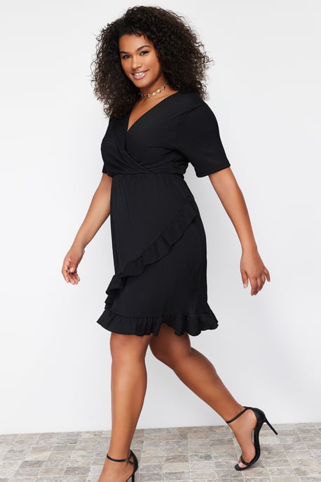 Trendyol Curve Dam Svart Enfärgad Kort / Mini Kort Casual Skater Plus size Klänning - Image 2