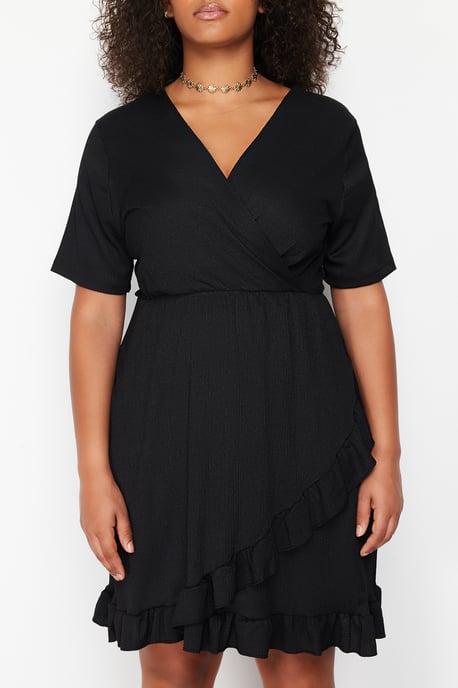 Trendyol Curve Dam Svart Enfärgad Kort / Mini Kort Casual Skater Plus size Klänning - Image 3