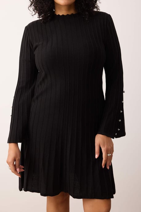 Trendyol Curve Dam Svart Enfärgad Kort / Mini Lång Casual A-linje Plus size Klänning - Image 2