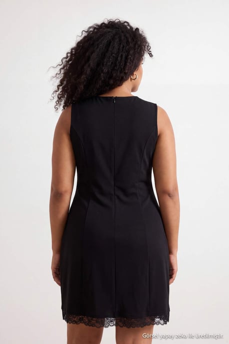 Trendyol Curve Dam Svart Enfärgad Kort / Mini Ärmlös A-linje Plus size Klänning - Image 2