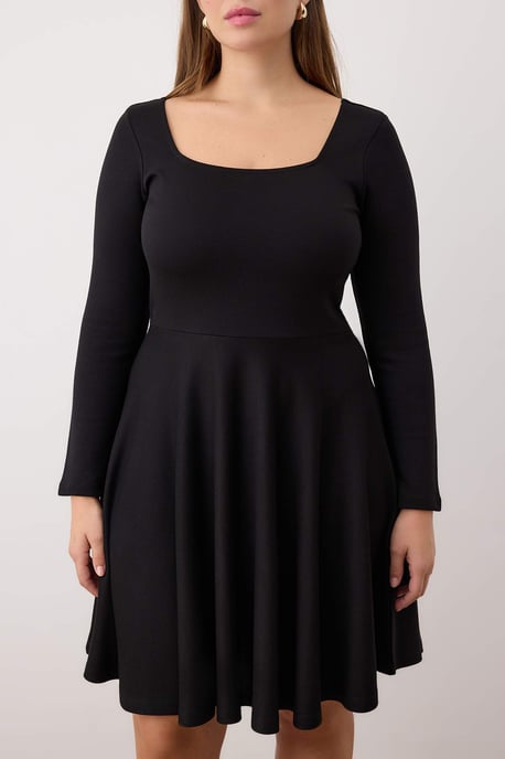 Trendyol Curve Dam Svart Enfärgad Kort / Mini Lång Kväll / Vardag Skater Plus size Klänning - Image 2