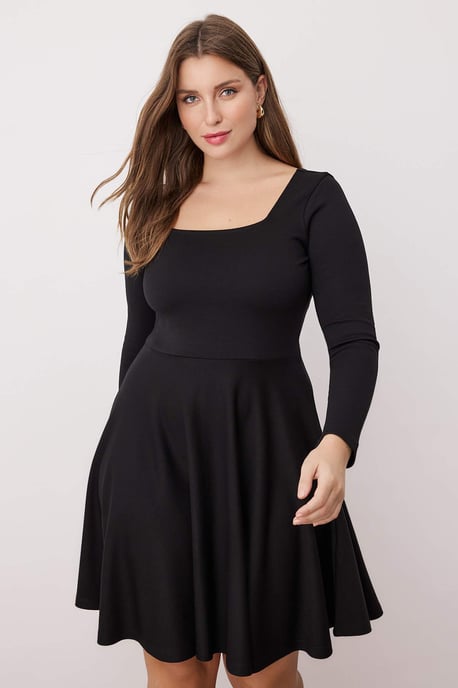 Trendyol Curve Dam Svart Enfärgad Kort / Mini Lång Kväll / Vardag Skater Plus size Klänning - Image 6