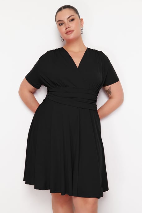 Trendyol Curve Dam Svart Enfärgad Kort / Mini Kort Casual Skater Plus size Klänning - Image 2