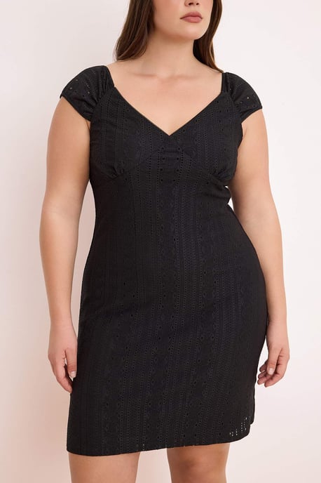 Trendyol Curve Dam Svart Enfärgad Kort / Mini Ärmlös Casual A-linje Plus size Klänning - Image 2