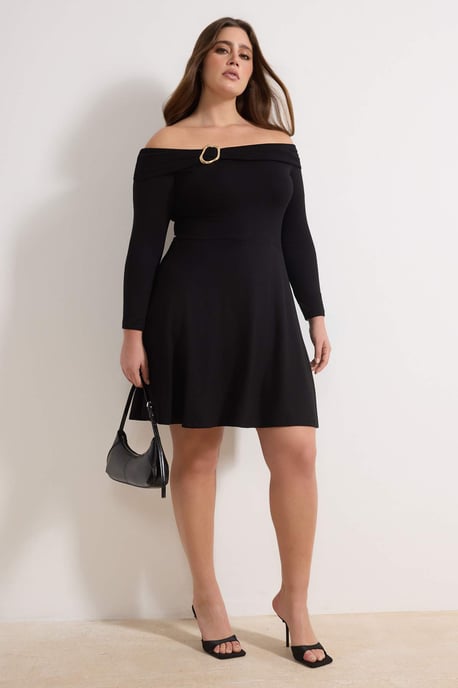 Trendyol Curve Dam Svart Enfärgad Kort / Mini Lång Casual Skater Plus size Klänning - Image 6