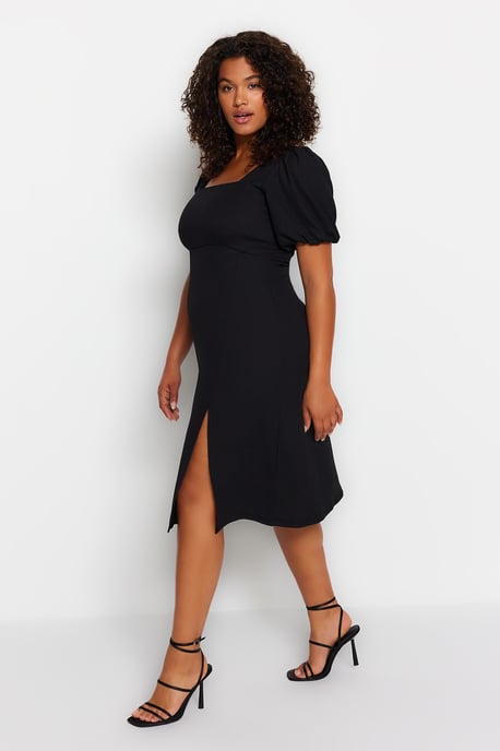 Trendyol Curve Dam Svart Enfärgad Kort / Mini Kort Casual A-linje Plus size Klänning - Image 4