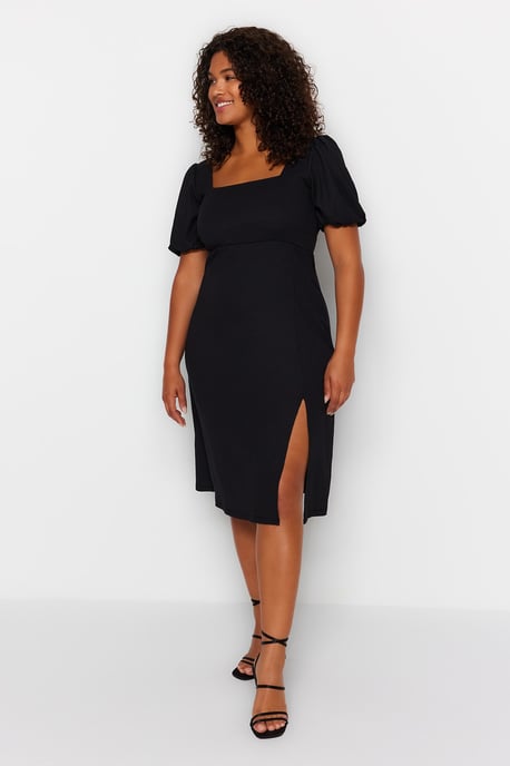 Trendyol Curve Dam Svart Enfärgad Kort / Mini Kort Casual A-linje Plus size Klänning - Image 5
