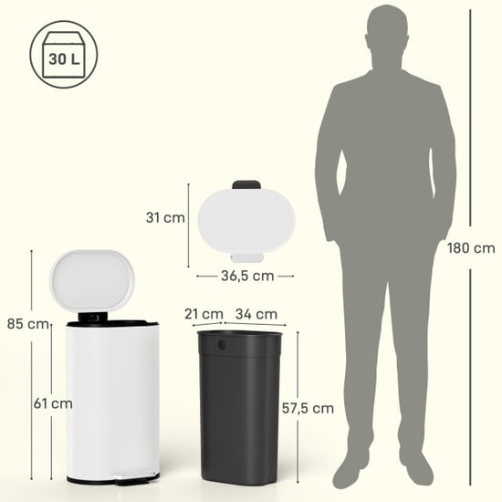 4goodz 30 liter pedaalemmer met soft-close deksel creme wit - Image 4