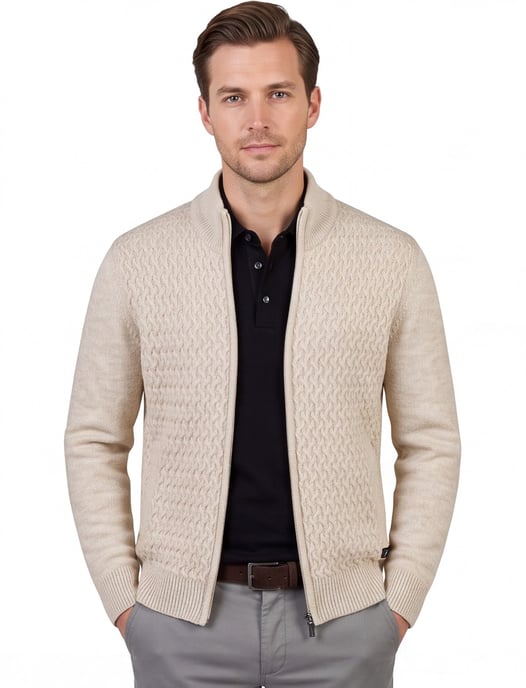 Baileys vest katoen kabelpatroon rits beige - Image 1