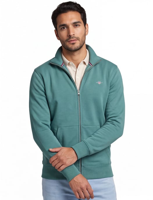 katoenen Gant vest groen effen normale fit - Image 1