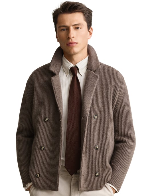 Vesten Gant Regular Fit bruin gebreid blazer vest jak wol - Image 1