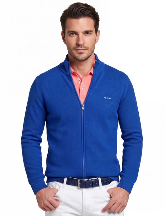 katoenen Gant vest effen blauw normale fit - Image 1