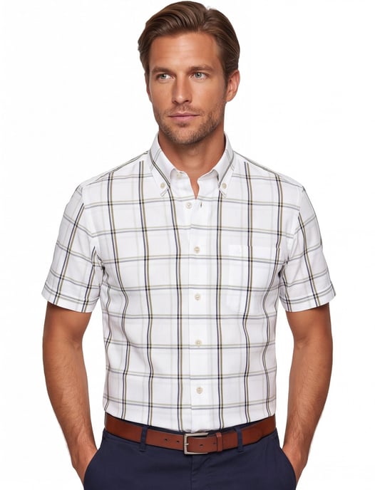 Ledub Modern Fit overhemden wit geruit korte mouw - Image 1