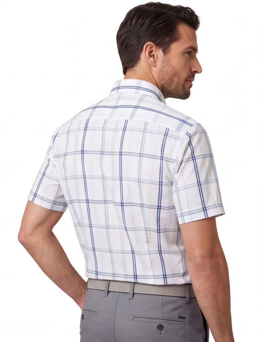 Ledub Modern Fit overhemd wit geruit korte mouw - Image 2