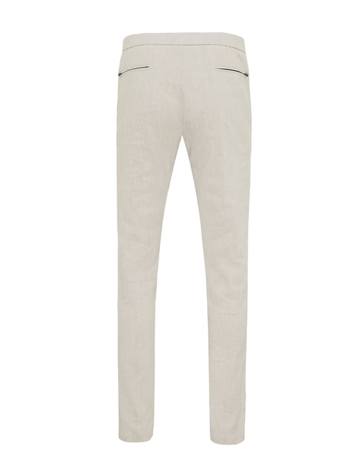 linnen pantalon Genti chino beige effen normale fit - Image 2