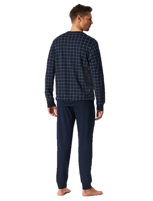 Lange Schiesser Pyjama donkerblauw met borstzak geruit - Image 2