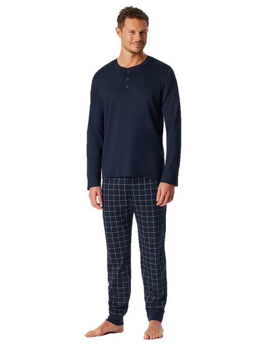 Pyjama Schiesser donkerblauw met ruitjes - Image 1