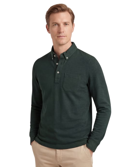 Scotland Blue Polo Langemouw groen borstzak katoen - Image 1