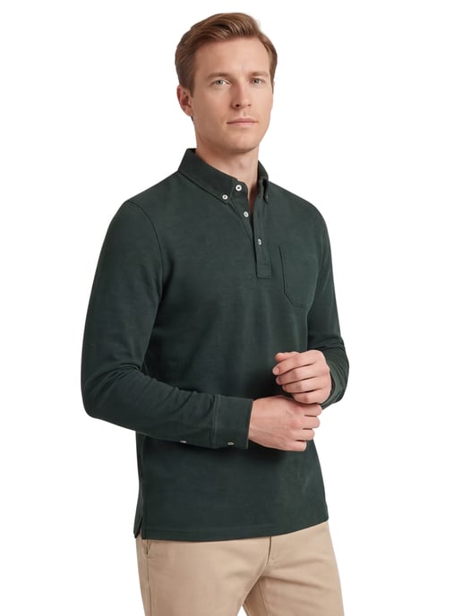 Scotland Blue Polo Langemouw groen borstzak katoen - Image 2
