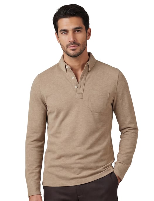Scotland Blue normale fit poloshirt camel effen pique - Image 1
