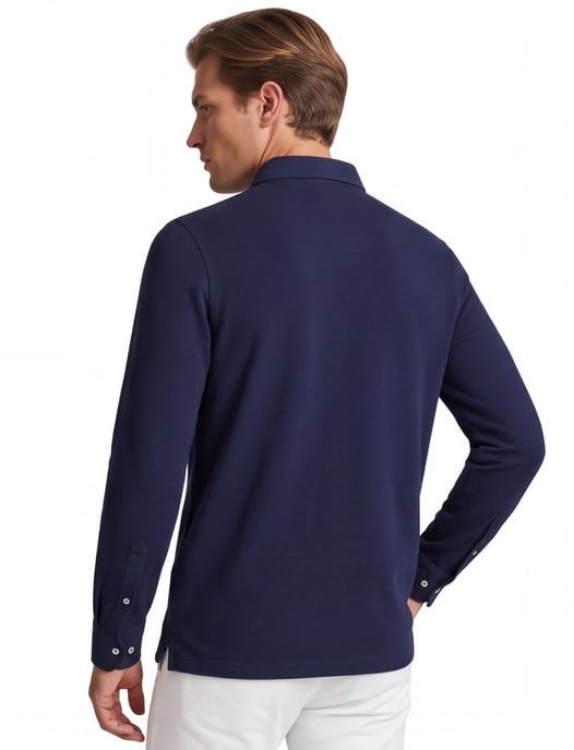 Scotland Blue Polo lange mouw donkerblauw borstzak katoen - Image 2