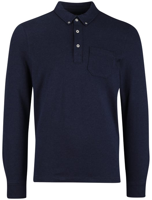 Scotland Blue Polo lange mouw donkerblauw borstzak katoen - Image 3