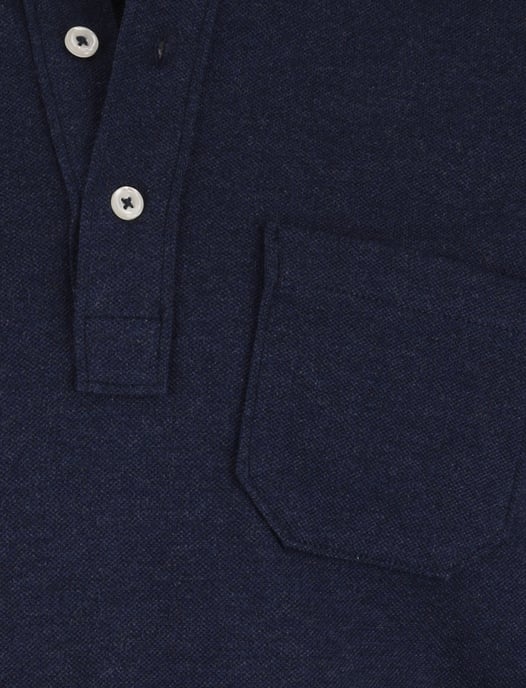 Scotland Blue Polo lange mouw donkerblauw borstzak katoen - Image 4