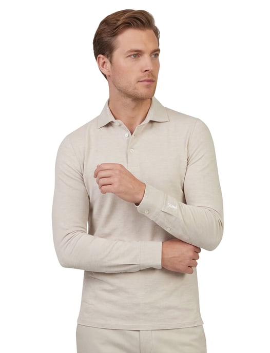 Beige gemeleerde Cavallaro poloshirt lange mouw 3 knoops - Image 2