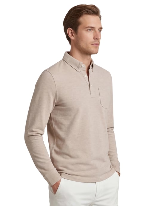 Scotland Blue Polo lange mouw beige borstzak katoen - Image 1
