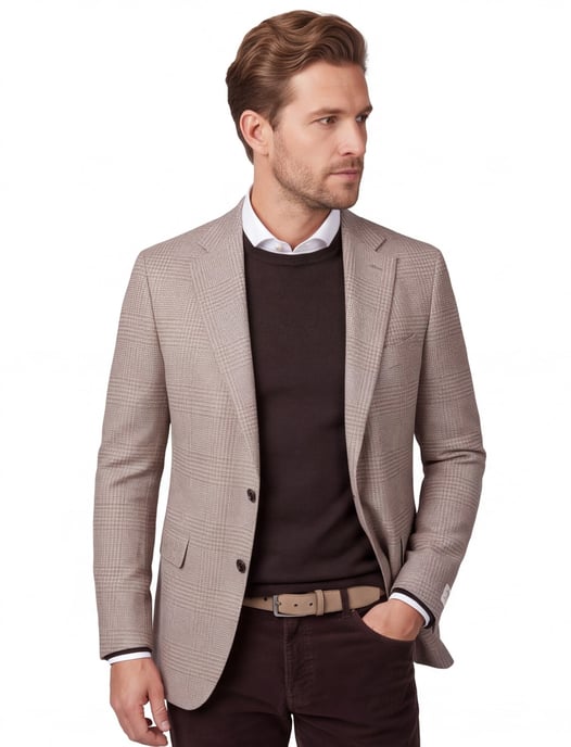 Carl Gross colbert beige geruit normale fit - Image 1