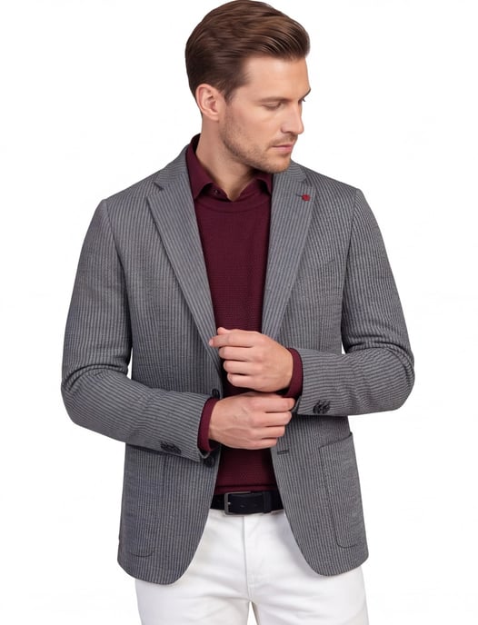 colbert Roy Robson grijs effen slim fit gebreid - Image 1